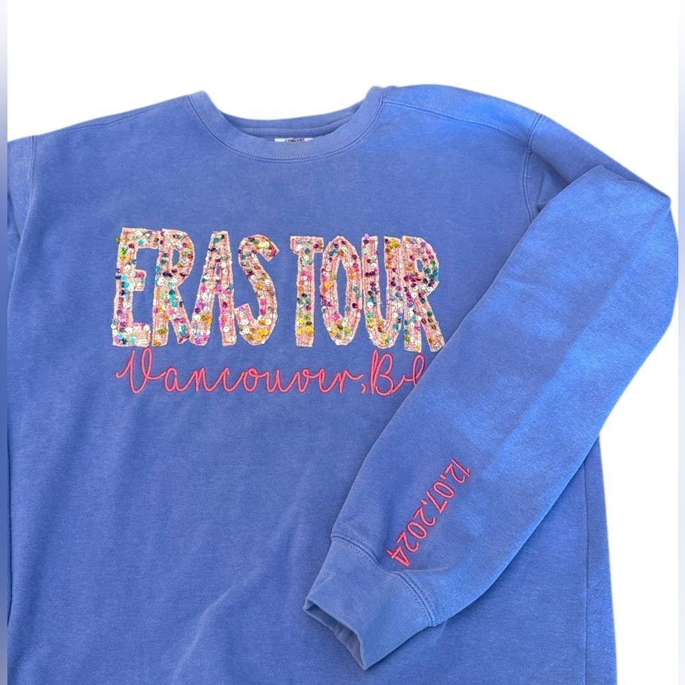 ERAS TOUR Custom Sequin Embroidered Vancouver, BC Swiftie Crewneck Taylor Swift